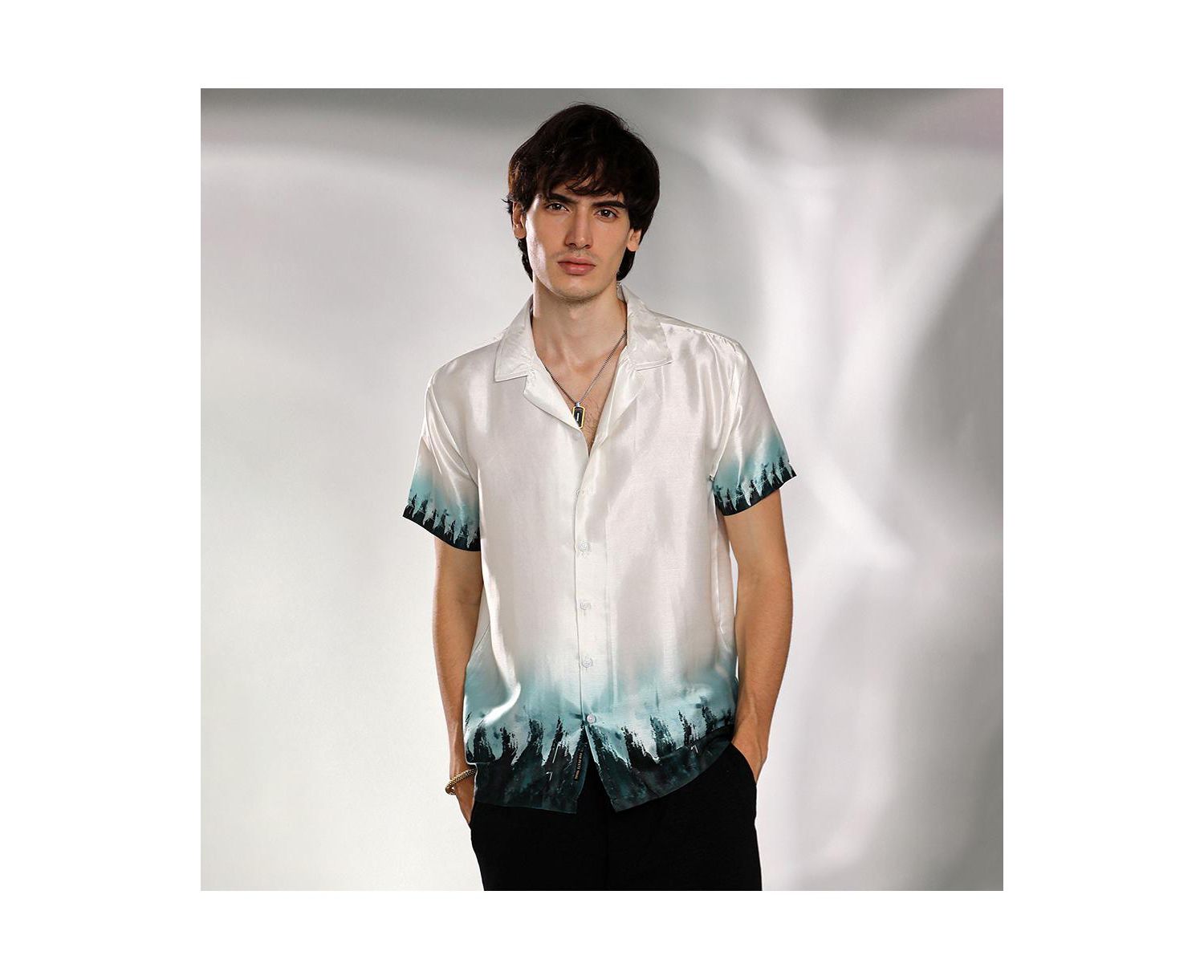 Men's Ivory White & Pine Green Pine Ombre Shirt