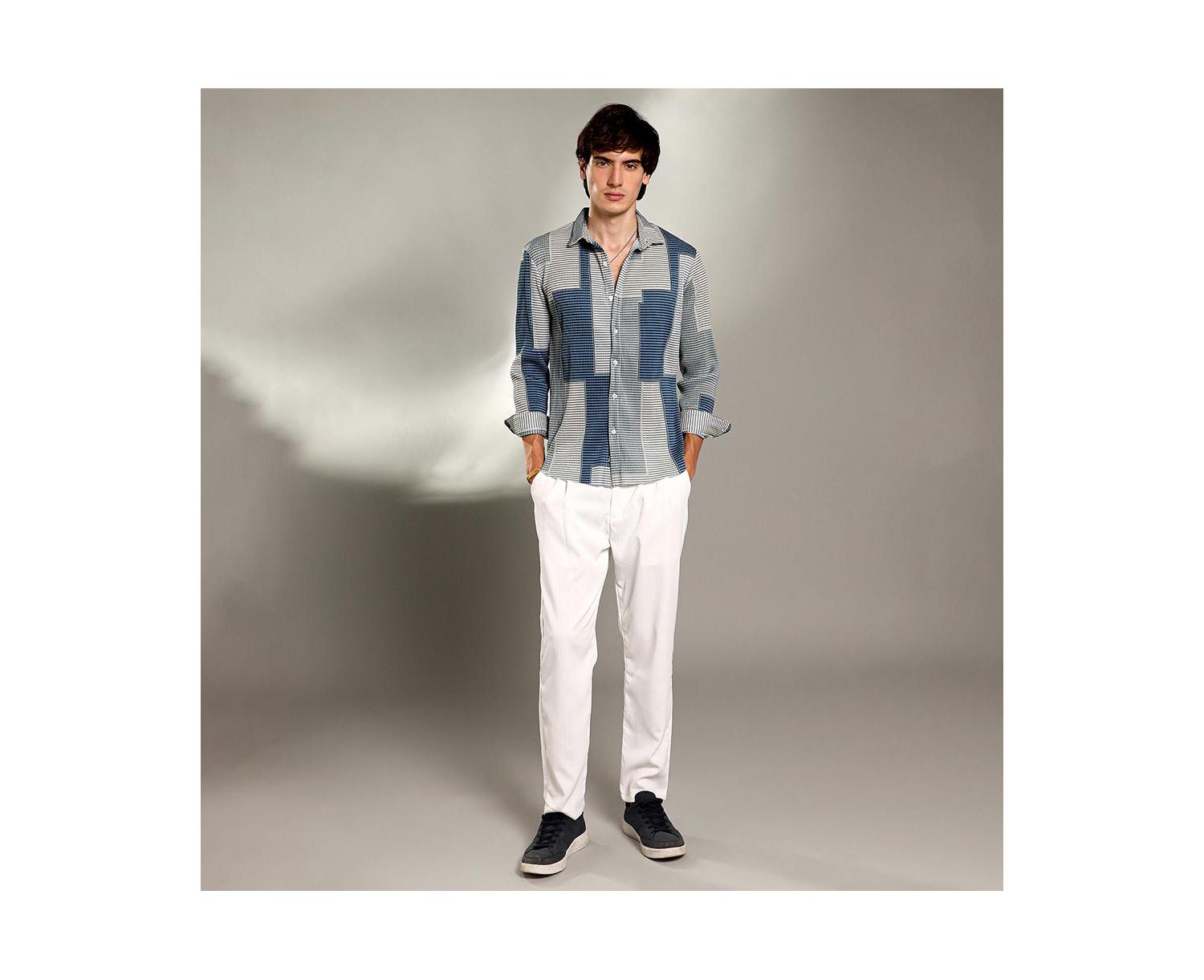 Men's Cloud Grey & Lapis Blue Retro-Pleat Shirt