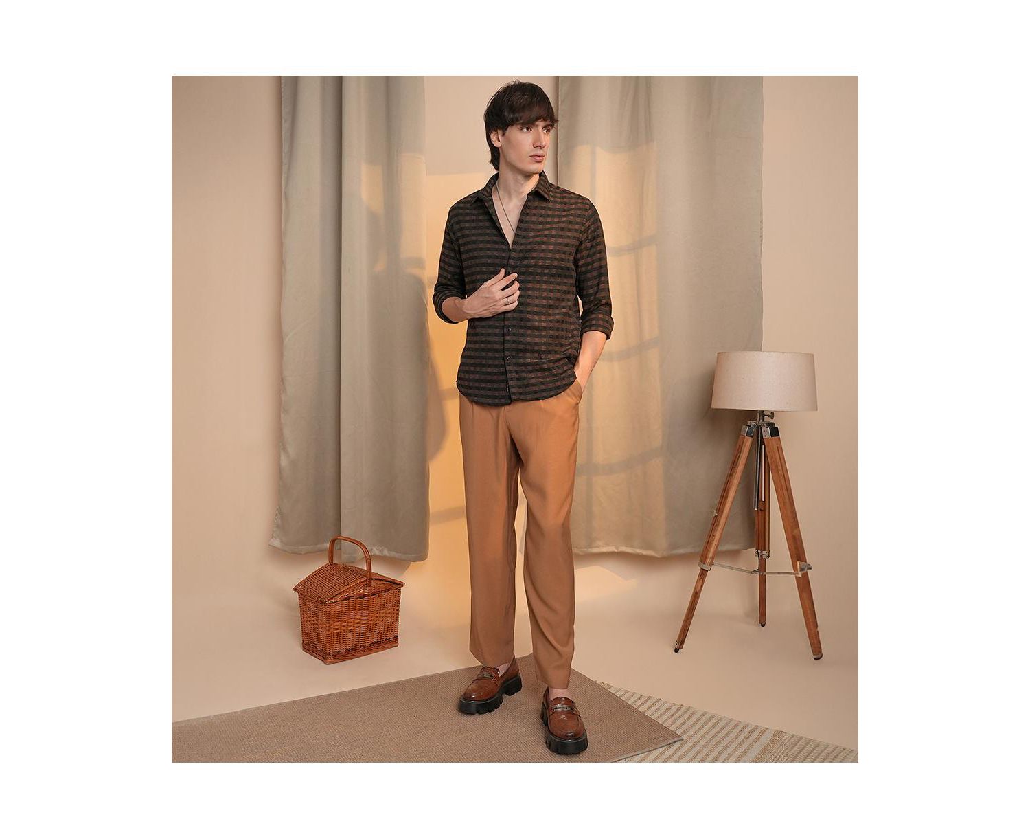 Men's Chocolate Brown & Charcoal Black Gingham Shirt