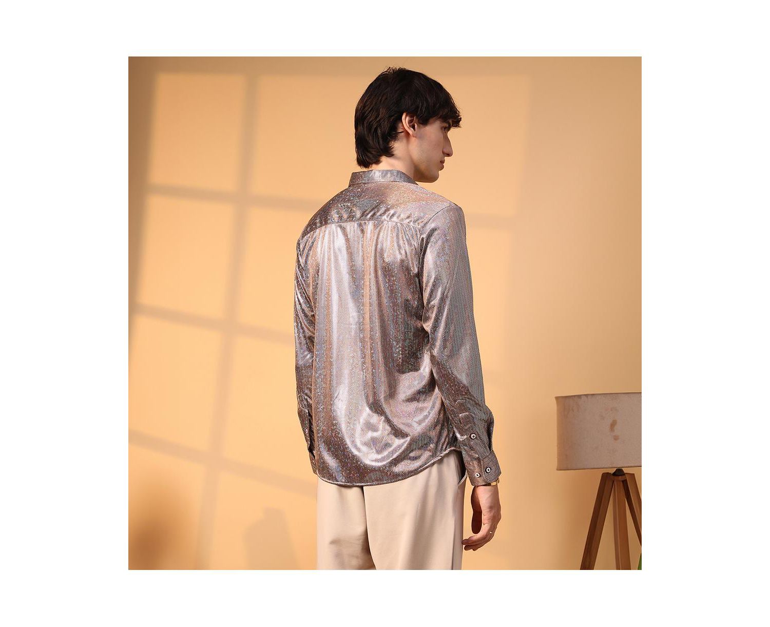 Men's Metallic Brown Sheen Chevron Shirt