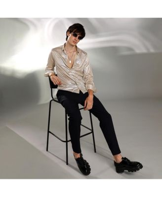 Men's Metallic Beige Sheen Chevron Shirt