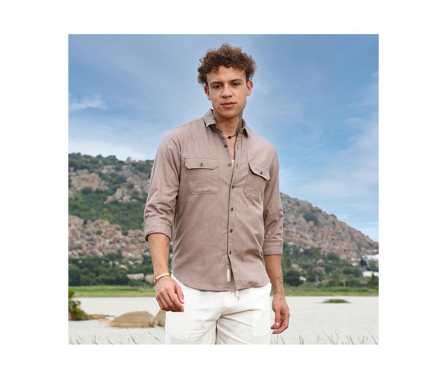 Мужская рубашка Cahoot Campus Sutra Peanut Brown Heathered Utility, цвет: Коричневый — фото 5