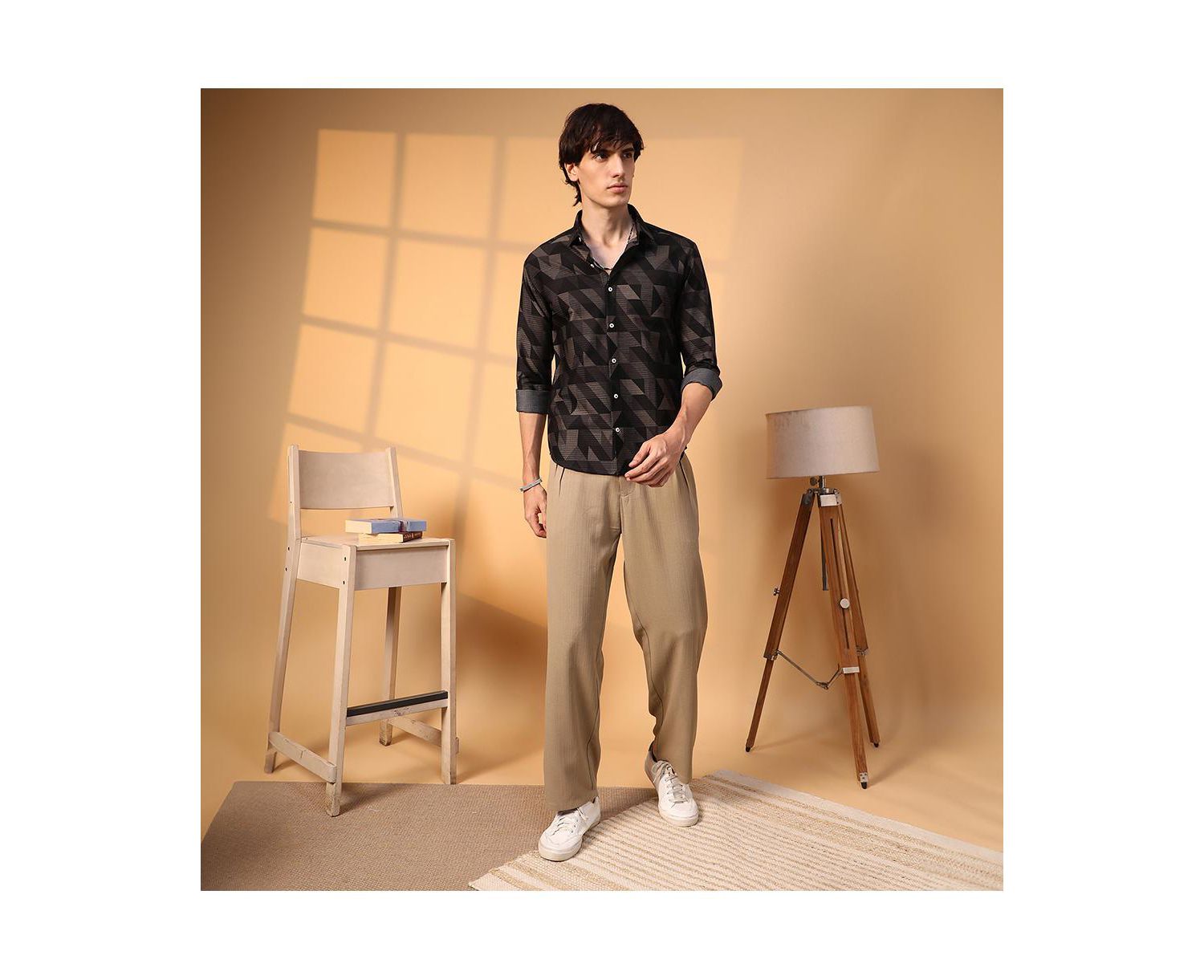 Men's Midnight Black Geometric Seersucker Shirt