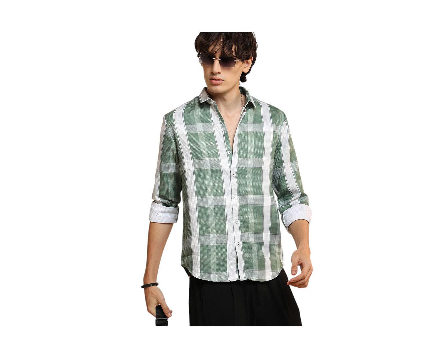 Men's Sage Green Tartan Plaid Shirt