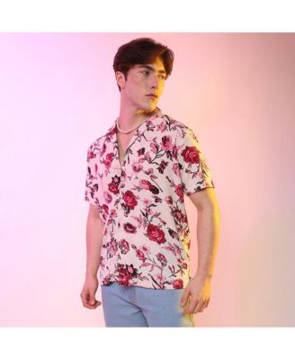 Men's Vermillion Red & Ivory White Rose Shirt