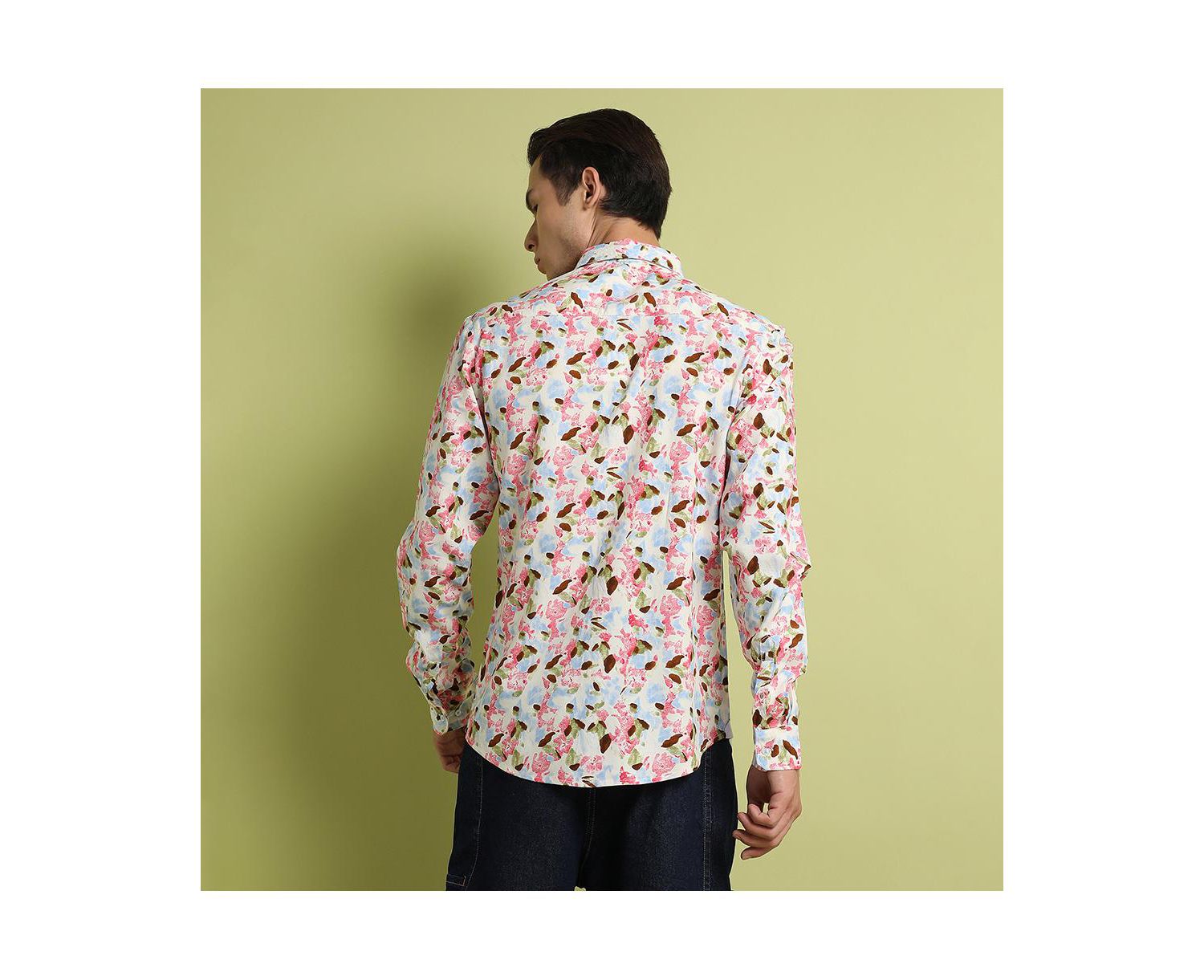 Men's Blue & Pink Leaf Strokes Shirt