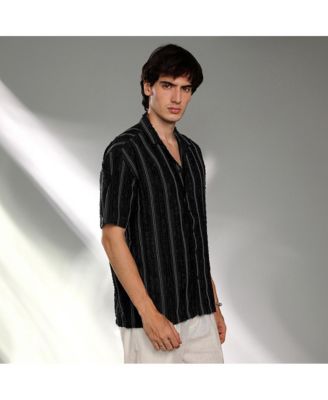 Men's Raven Black Unhemmed Striped Oversized Shirt