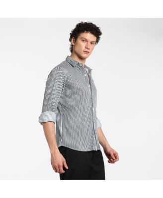 Men's Midnight Black & Powder White Pleat-Creased Shirt