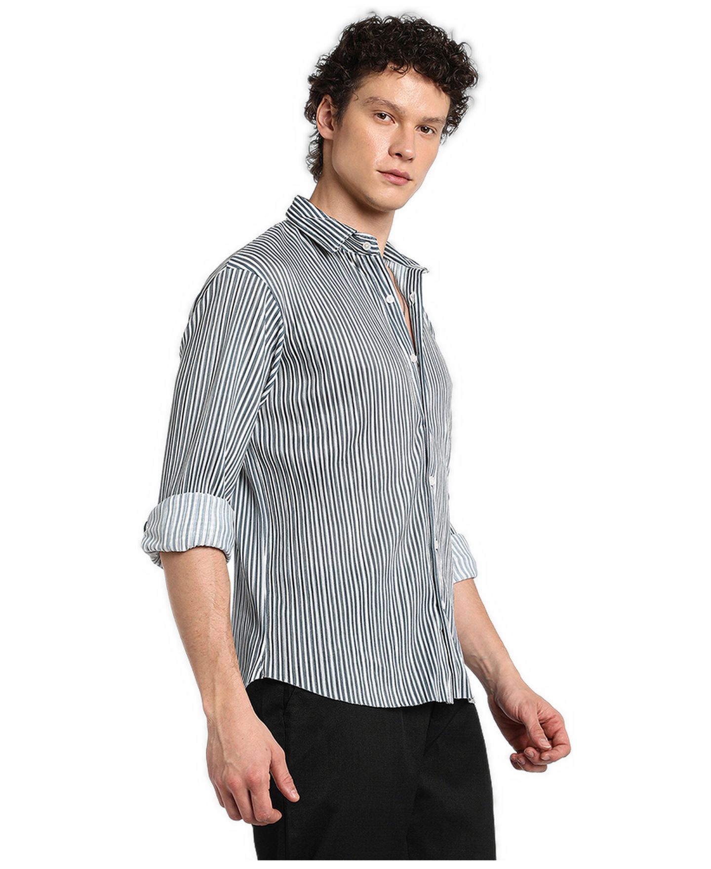 Мужская рубашка Cahoot Midnight Black and Powder White Pleat-Creased, цвет: Чёрный — фото 4
