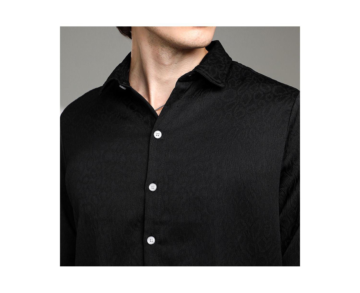 Men's Onyx Black Abstract-Textured Shirt