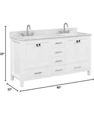 60-Inch Double Bathroom Vanity in Matte White – Solid Wood Cabinet with Marble Countertop and Ceramic Undermount Sink