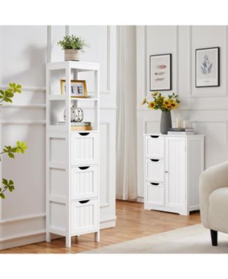 Bathroom Storage Cabinet, Slim 12" Depth, 3 Drawers & 2 Shelves, 56"H x 12"W, White