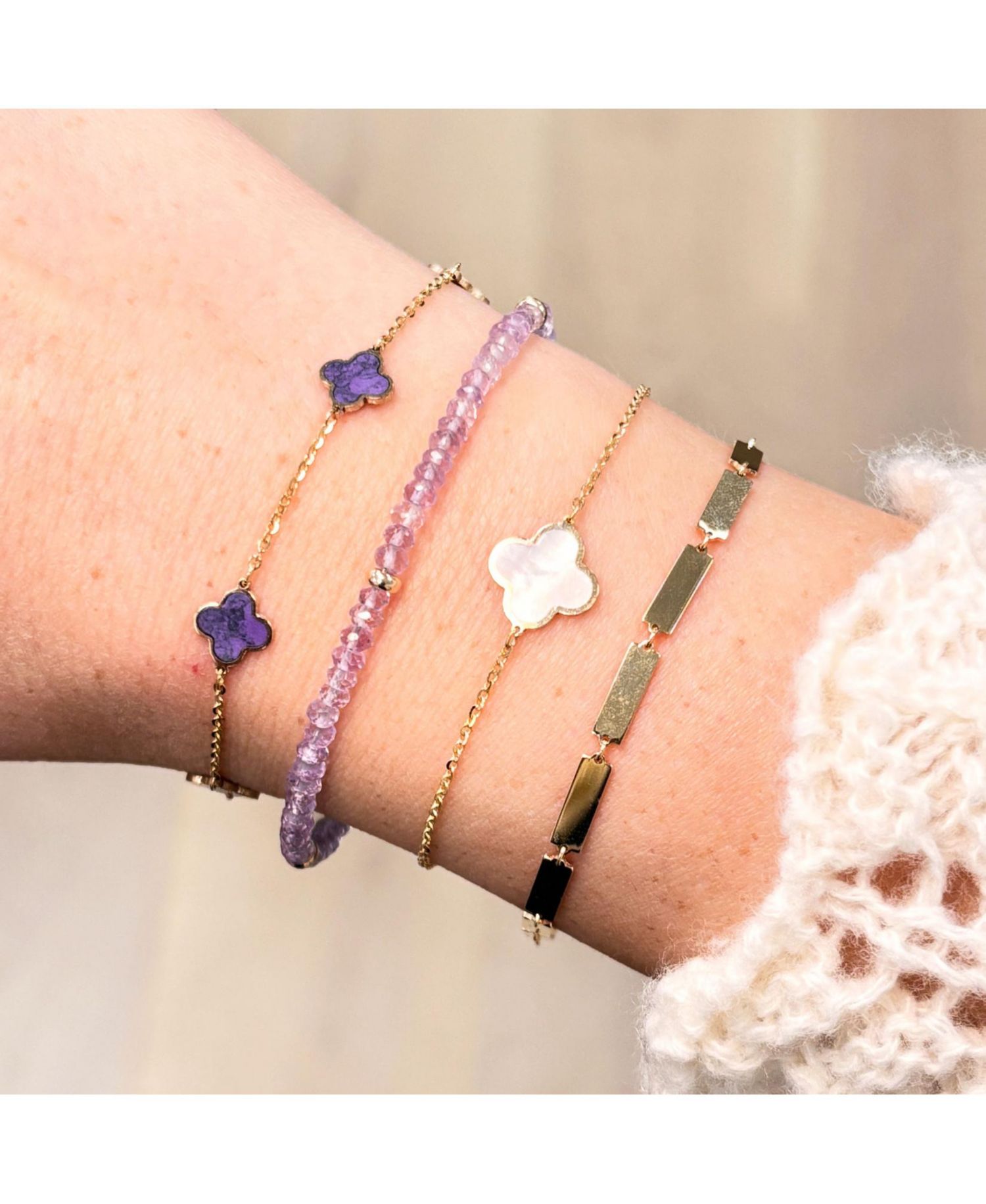 Mini Amethyst Clover Bracelet