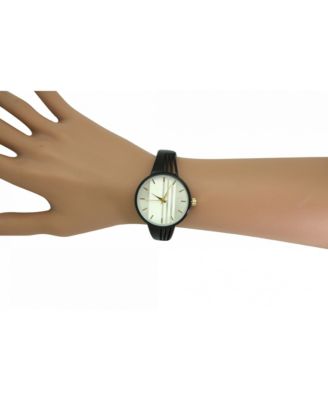 Black Modern Stripped Design Bangle Watch