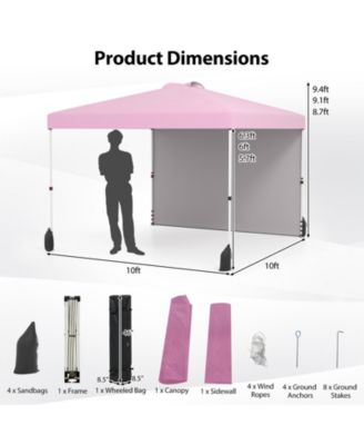 10 X 10 FT Pop up Canopy Tent with 1 Sidewall Wheeled Bag 8 Stakes & 4 Wind Ropes