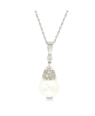 Suzy Levian Sterling Silver Pearl & White Sapphire Crown Pendant