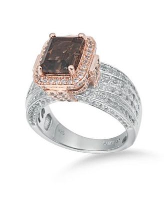 Suzy Levian Two-Tone Sterling Emerald Cut Center Topaz Cocktail Milano Ring