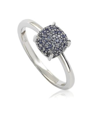 Suzy Levian Sterling Sapphire Pave Puff Solitaire Ring
