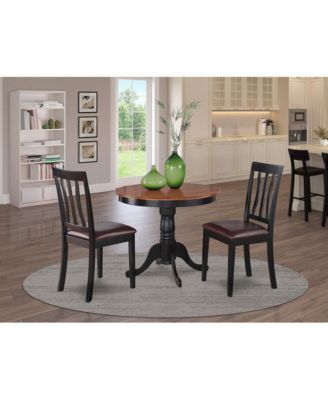 3-Piece Asian Hardwood Faux Leather Seat Chairs with Square Table Kitchen Table Set