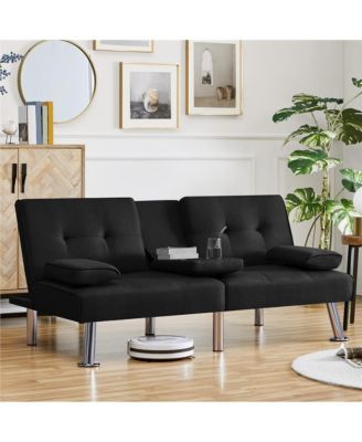 Fabric Upholstered Convertible Futon Sofa Bed for Small Space