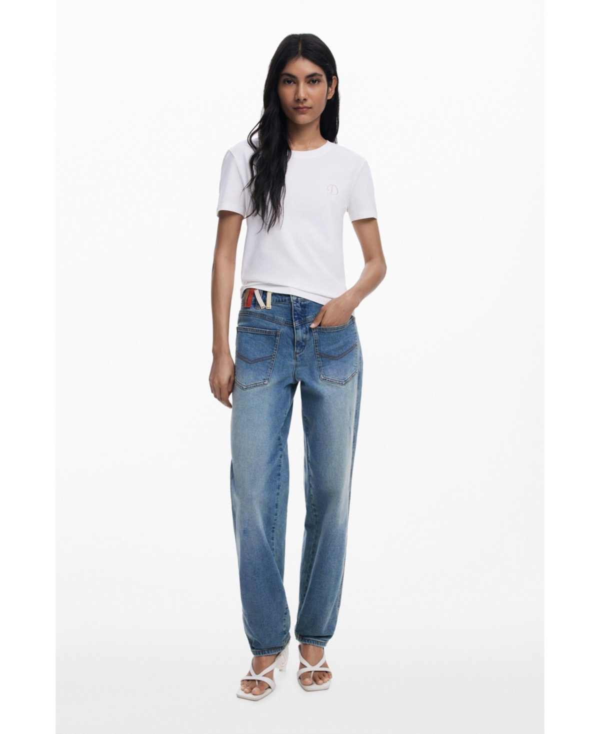Desigual Women's "d" Strass T-shirt In White