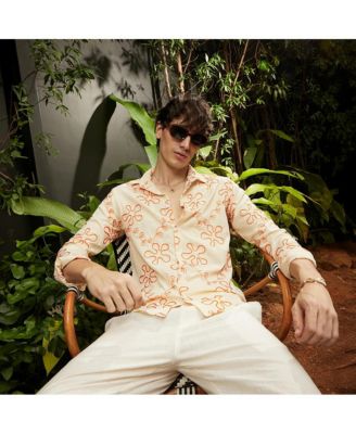 Men's Peach Orange Flora-Weave Shirt
