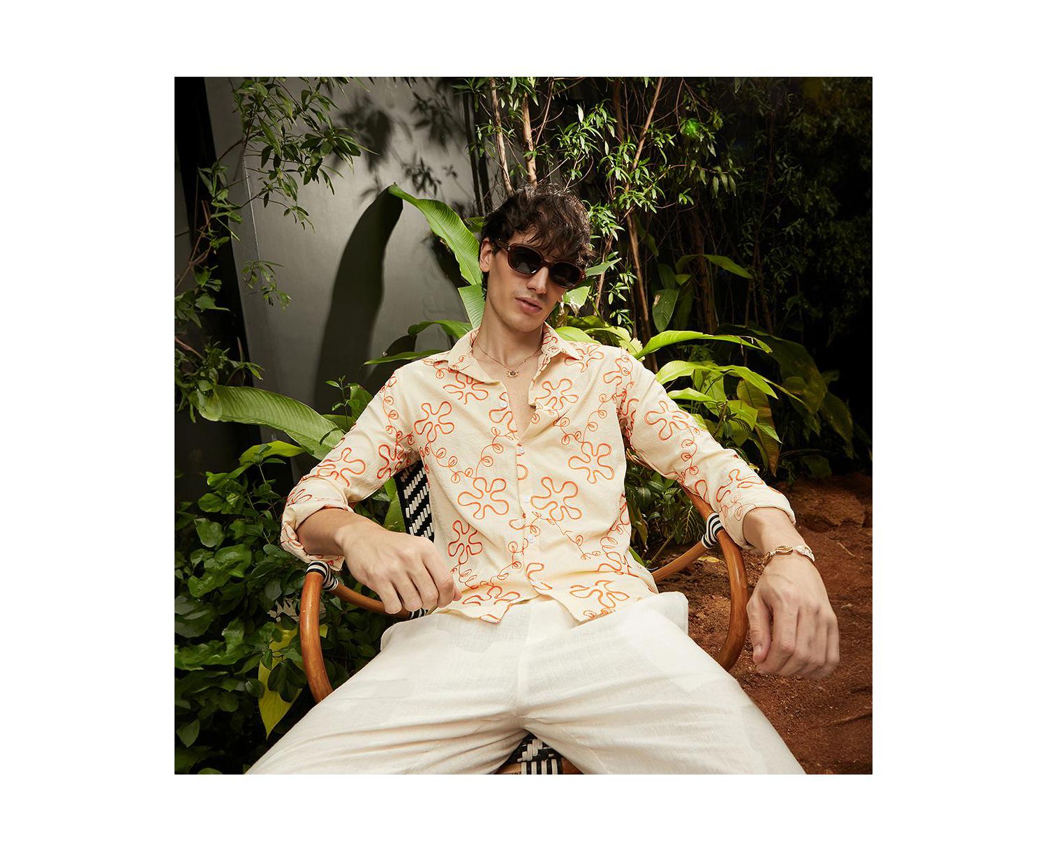 Men's Peach Orange Flora-Weave Shirt