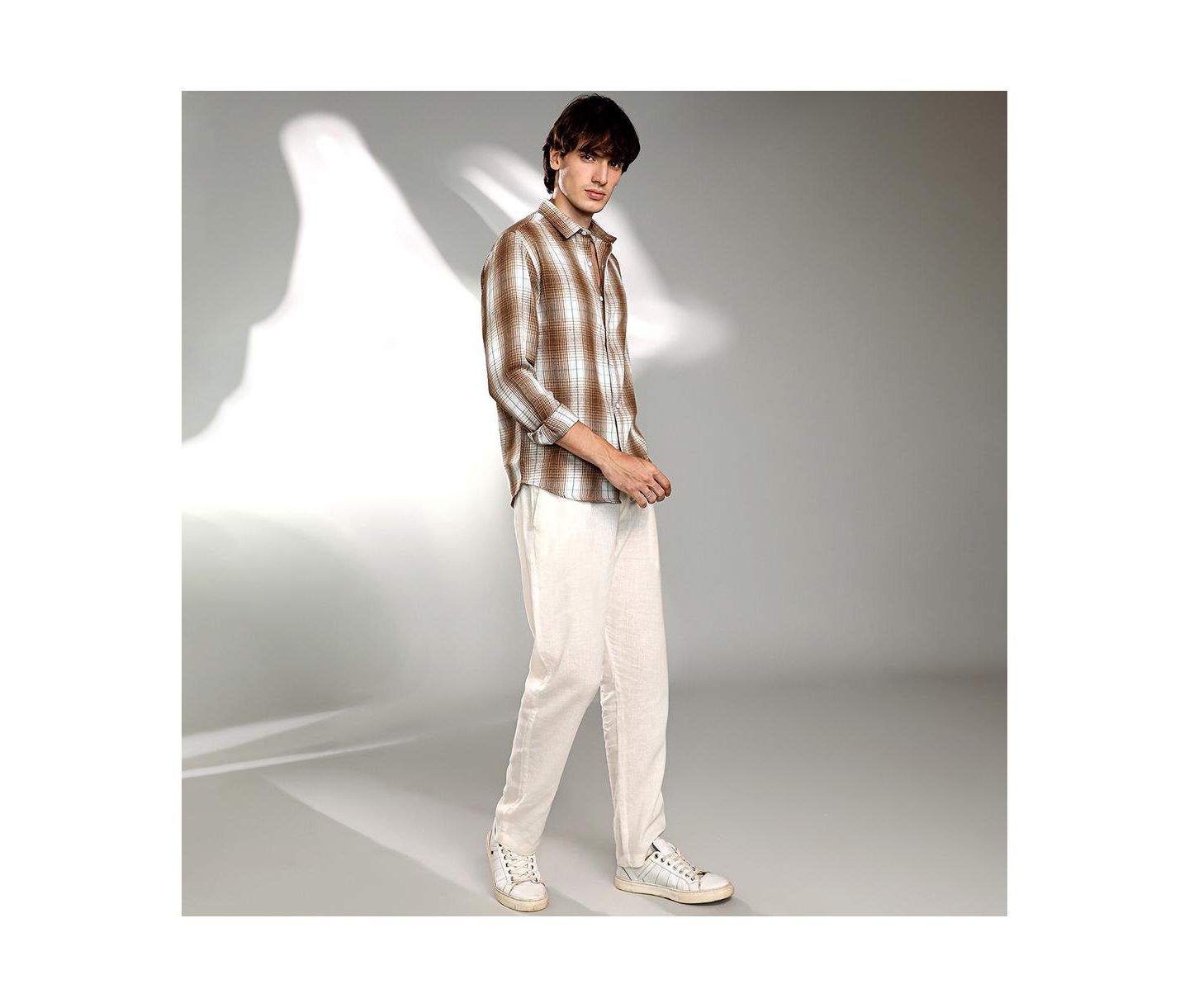 Мужская рубашка Cahoot Campus Sutra Chocolate Brown & Cream White Ombre Buffalo Check, цвет: Коричневый — фото 7