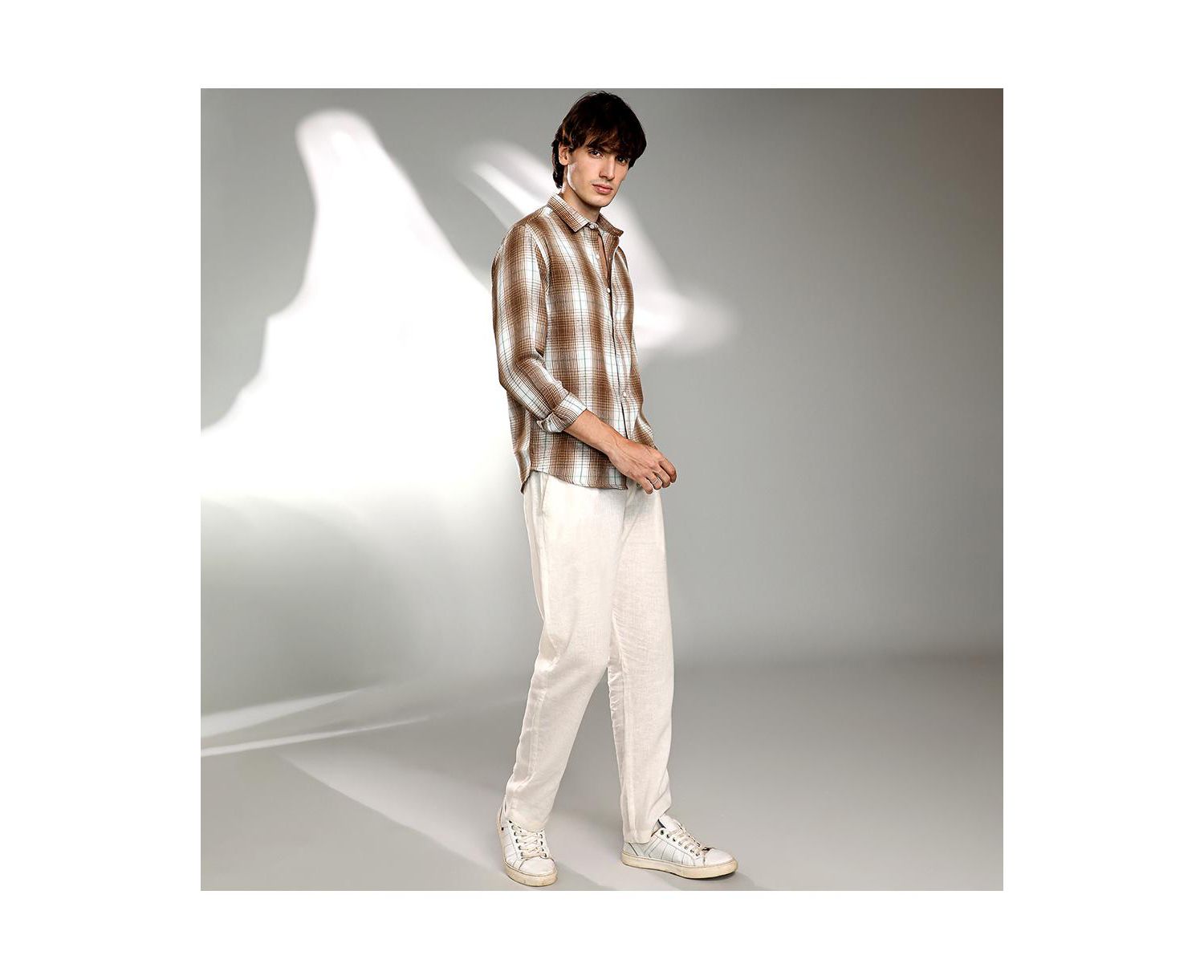 Men's Chocolate Brown & Cream White Ombre Buffalo Check Shirt