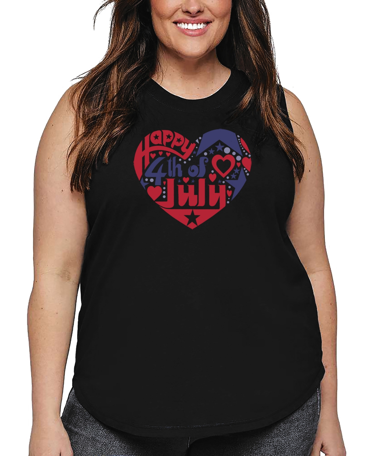 La Pop Art Plus Size July 4th Heart Word Art Tank Top In Black
