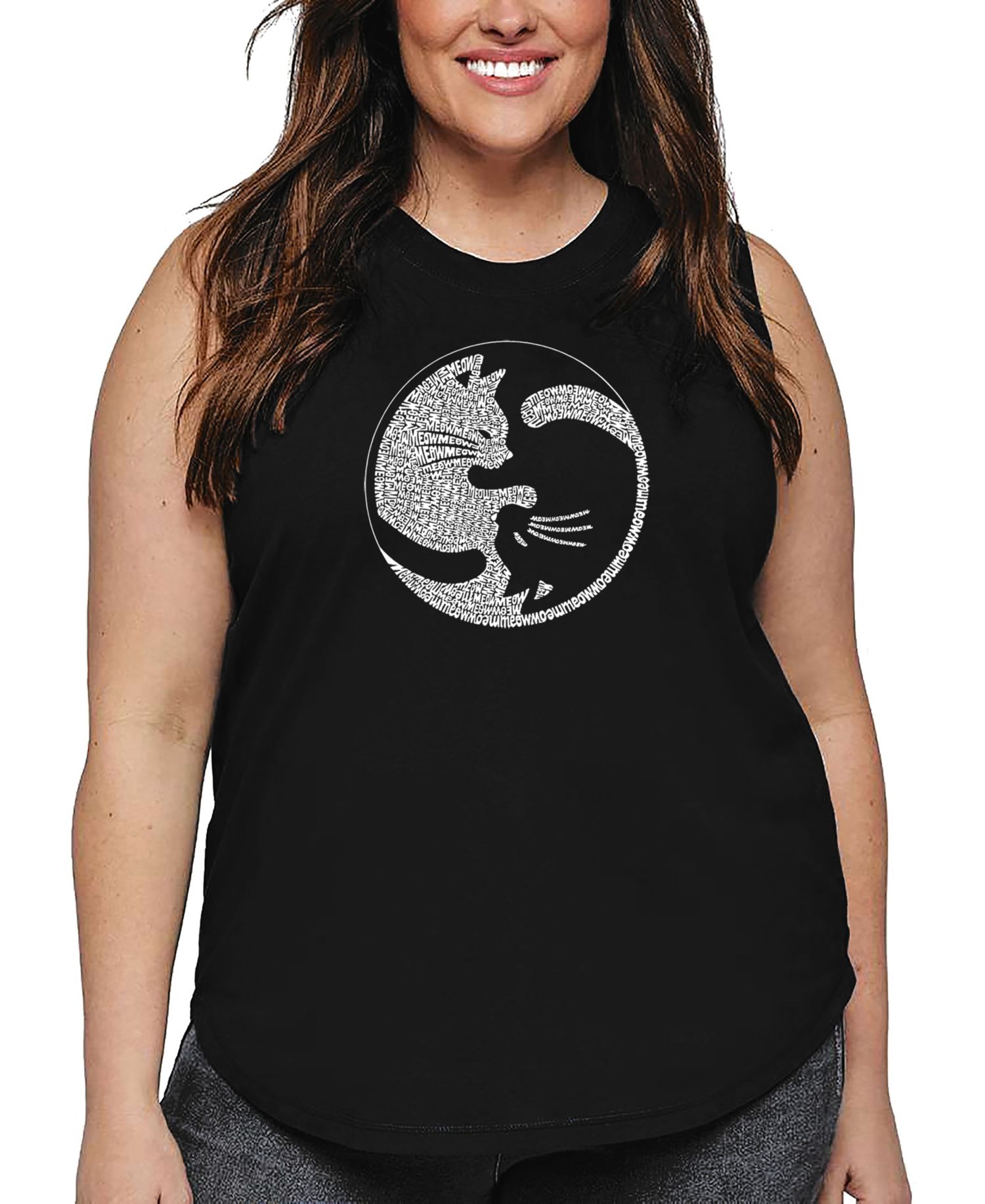 Plus Size Yin Yang Cat Word Art Tank Top