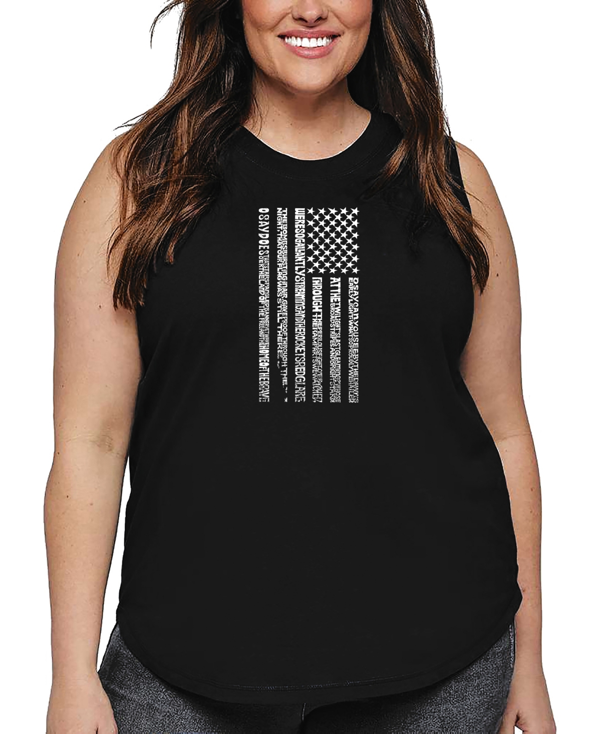 La Pop Art Plus Size National Anthem Flag Word Art Tank Top In Black