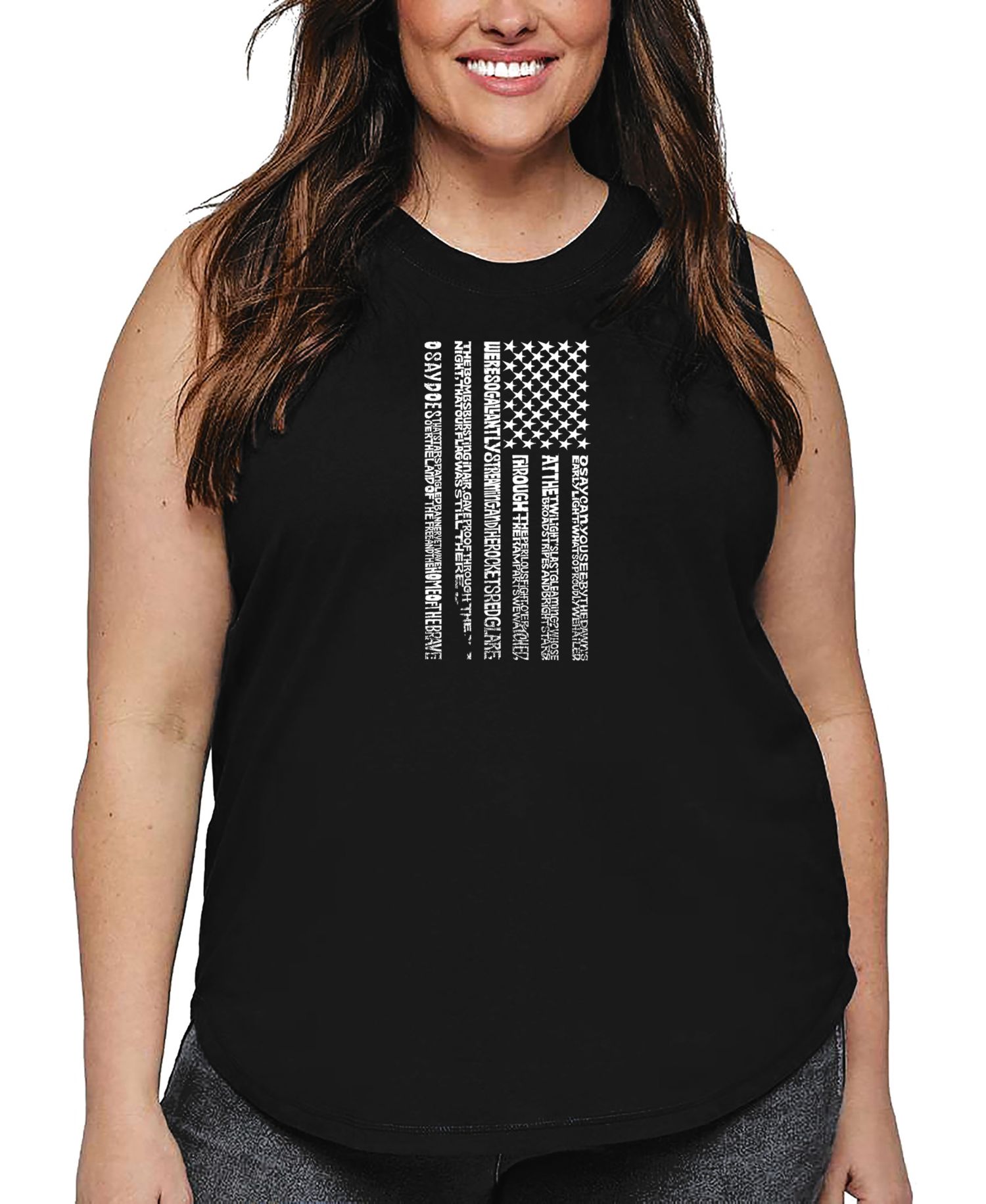 Plus Size National Anthem Flag Word Art Tank Top