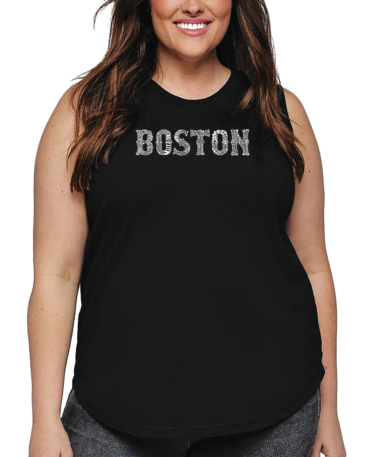 La Pop Art Plus Size Boston Neighborhoods Word Art Tank Top In Black