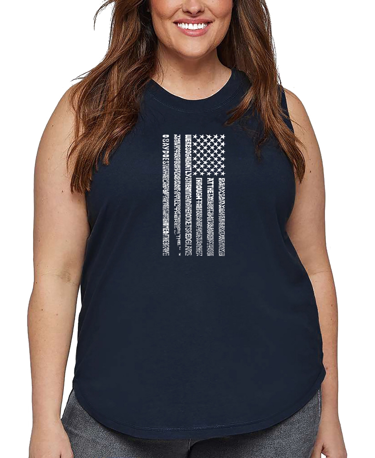 La Pop Art Plus Size National Anthem Flag Word Art Tank Top In Blue