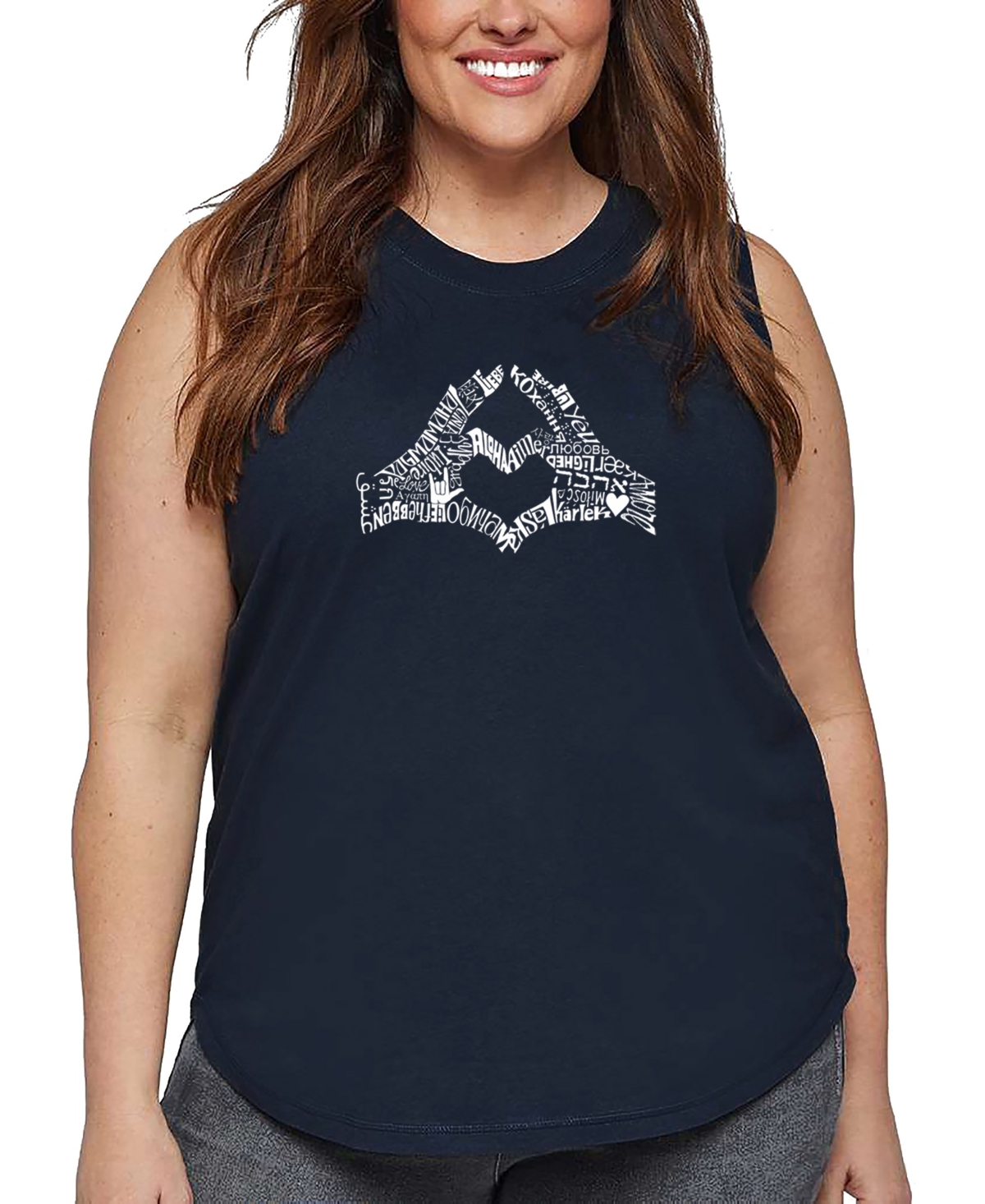 La Pop Art Plus Size Crazy Little Thing Called Love Word Art Tank Top In Blue