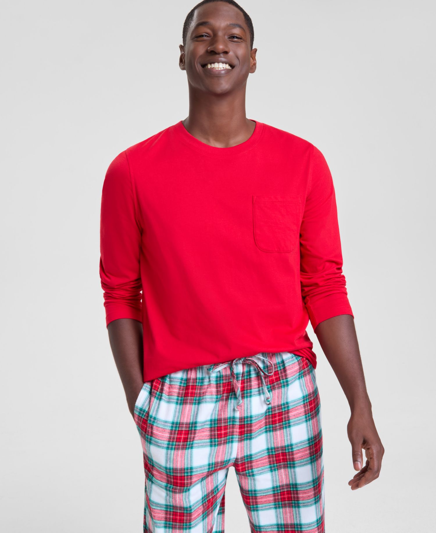 Men's Merry Mix Plaid Crew Neck Matching Family Pajamas Set
