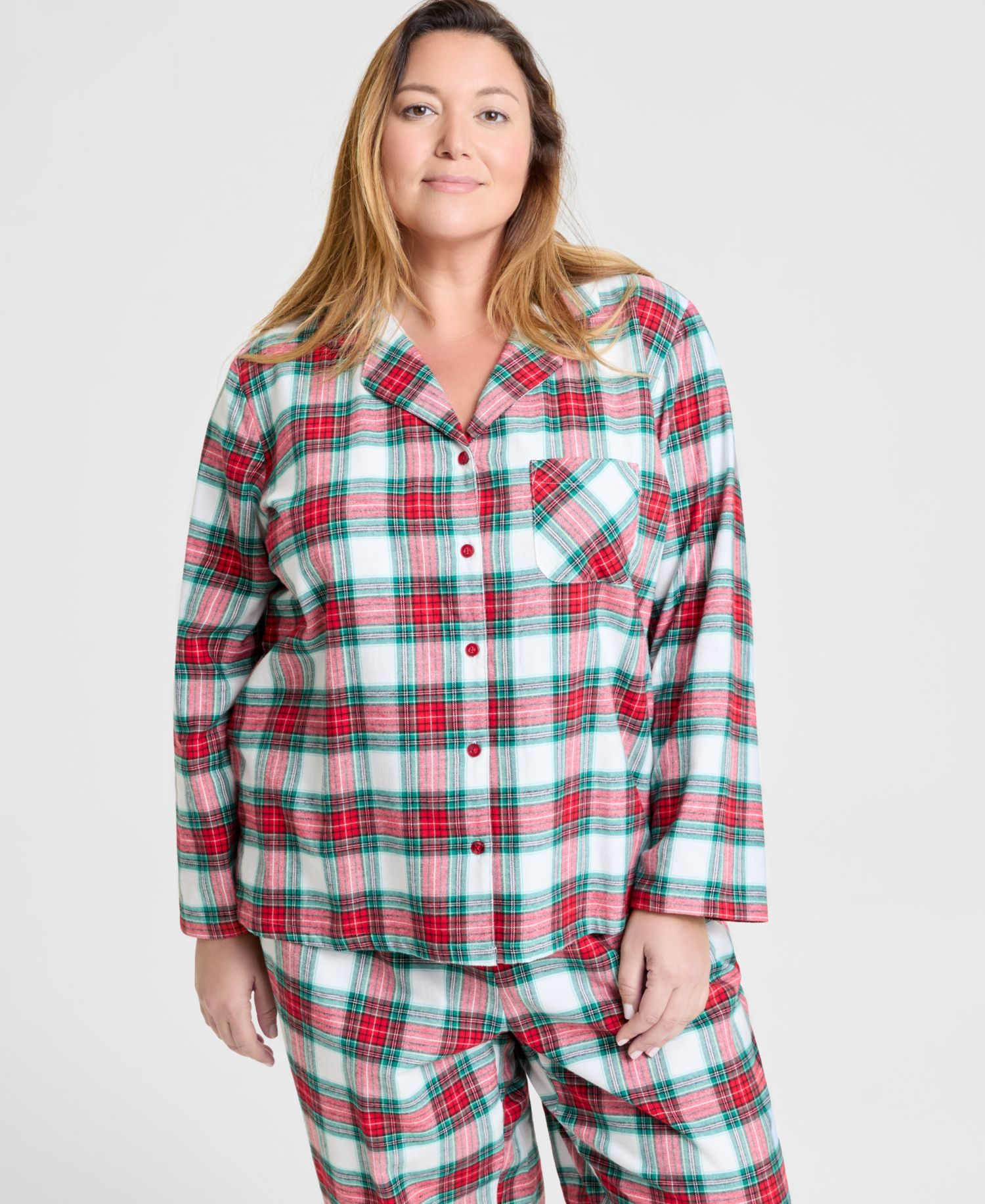 Plus Size Merry Plaid Notch Collar Matching Family Pajamas Set
