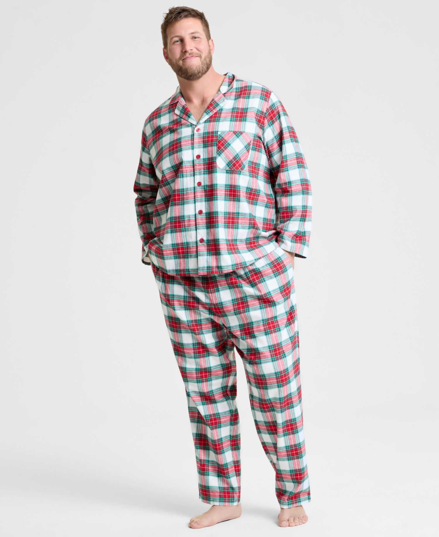 Big & Tall Merry Plaid Notch Collar Matching Family Pajamas Set