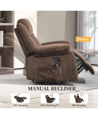 Massage Recliner Chair with Heat, Swivel Rocker with Footrest,