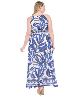 Plus Size Printed Halter-Neck Maxi Dress