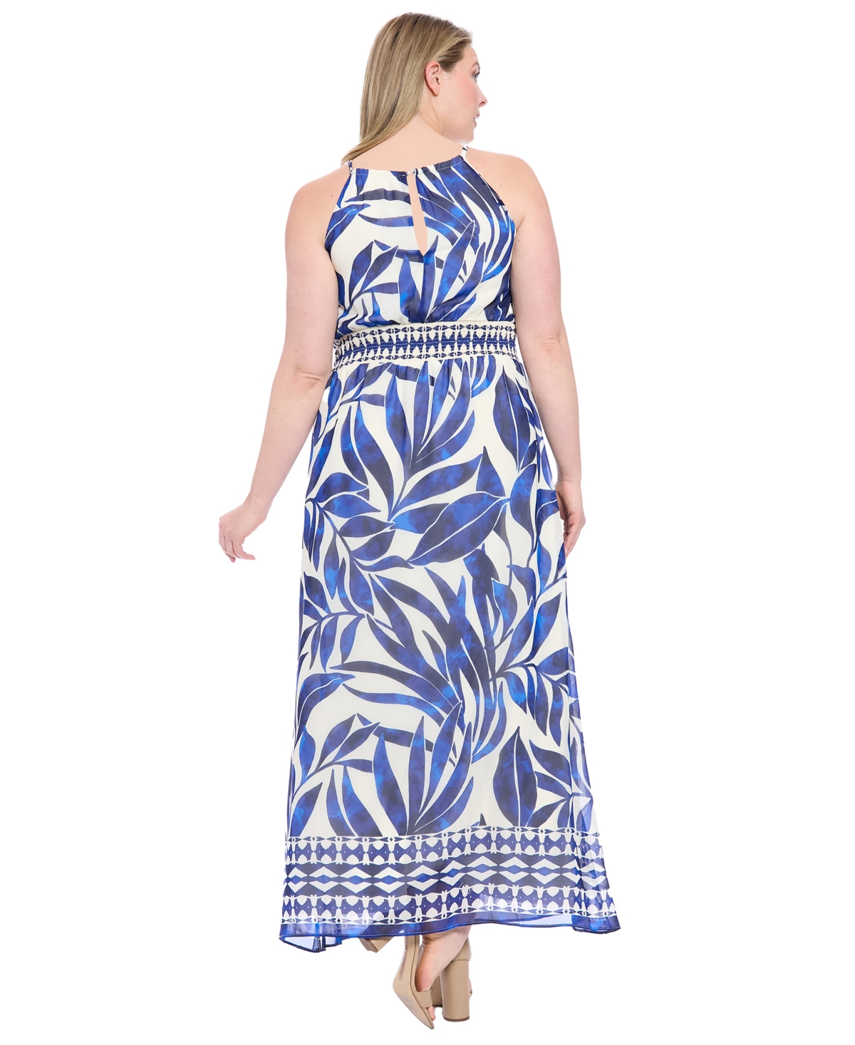London Times Plus Size Printed Halter-neck Maxi Dress In Multi