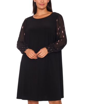 Plus Size Clip Chiffon Long Sleeve Shift Dress