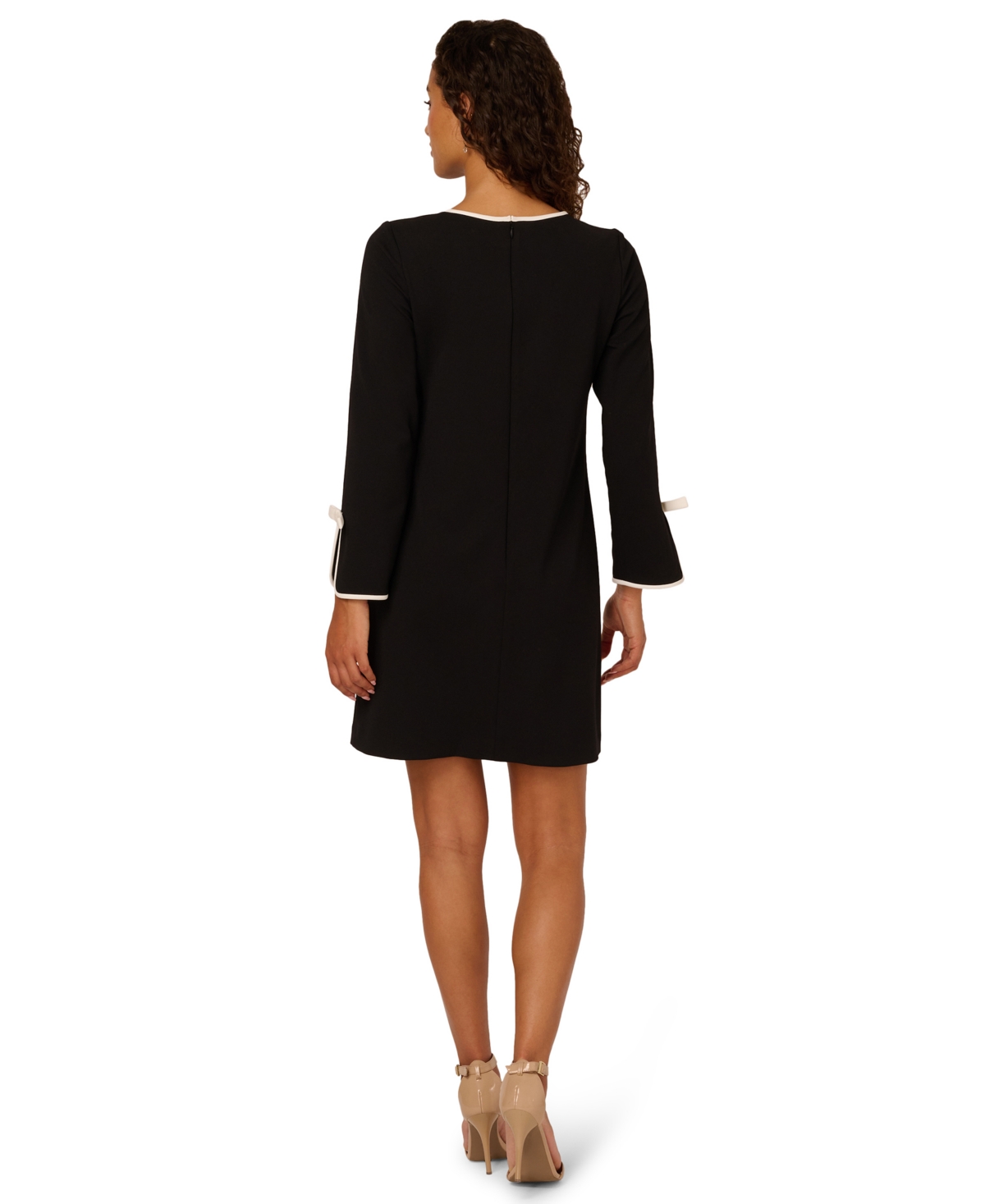 Adrianna Papell Long Sleeve Contrast Trim Crepe Dress In Black