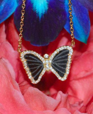 Mini Butterfly Necklace with Black Onyx in 14k Gold Plated Sterling Silver