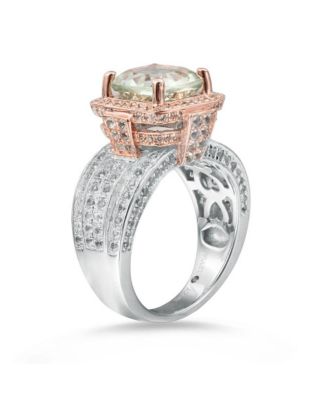 Suzy Levian Two-Tone Sterling Silver Cushion Cut Center Topaz Cocktail Milano Ring