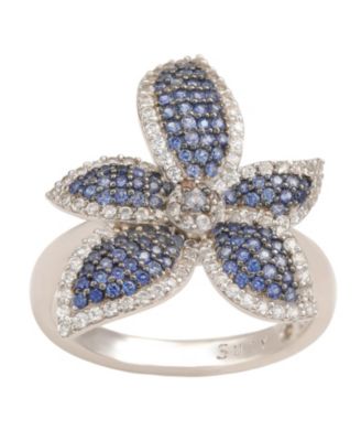 Suzy Levian Sterling Silver Sapphire & White Sapphire Flower Ring