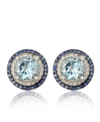 Suzy Levian Sterling Round Cut Topaz And Double Halo Stud Earrings