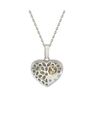 Suzy Levian Sterling Silver Sapphire Pave Puff Heart Pendant Necklace