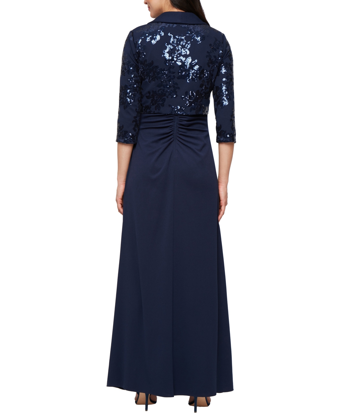Alex Evenings Petite Long Scuba Crepe Jacket Dress In Blue